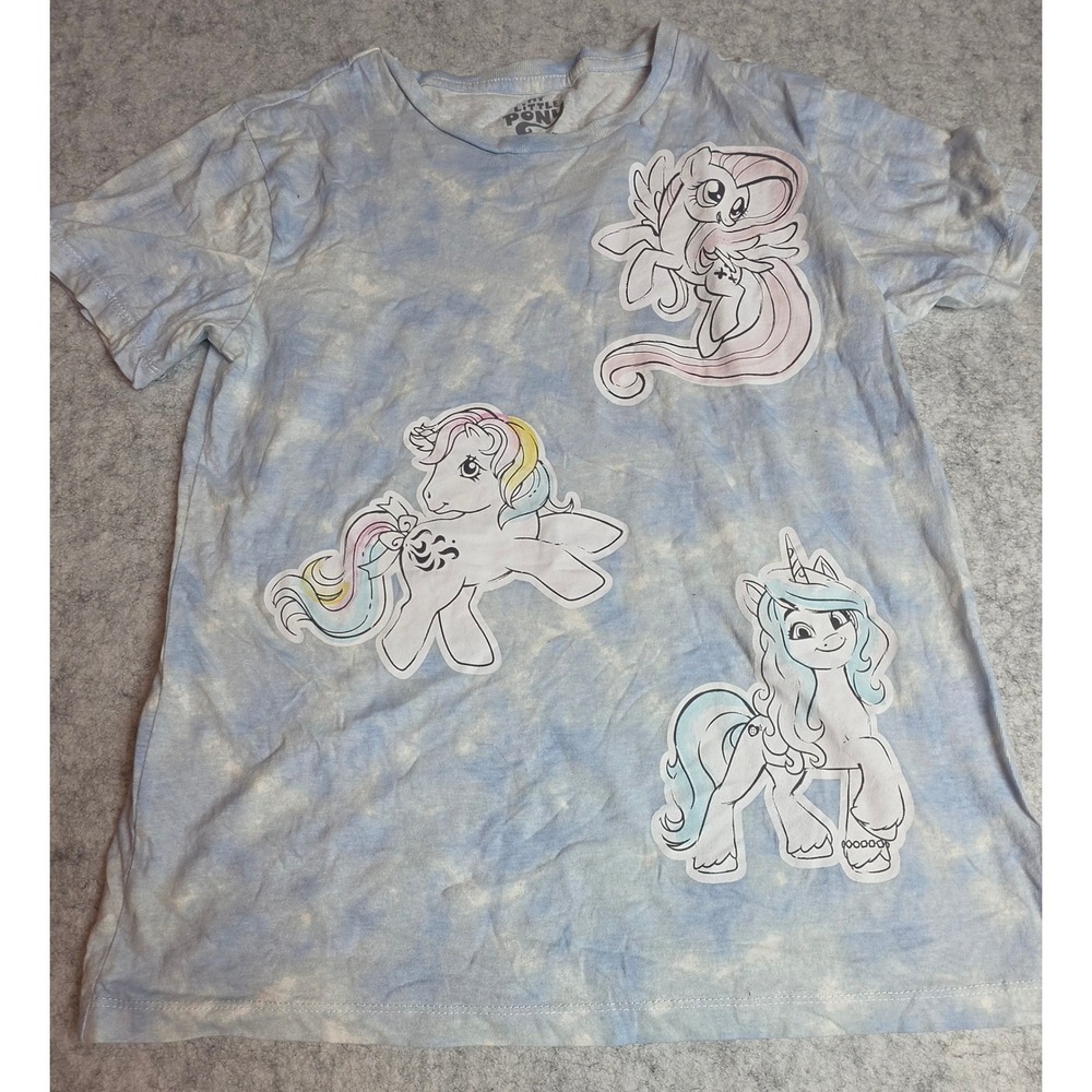 My Little Pony Girls XL 14 Blue Tie Dye Graphic Tee Fluttershy Izzy Moonbow
